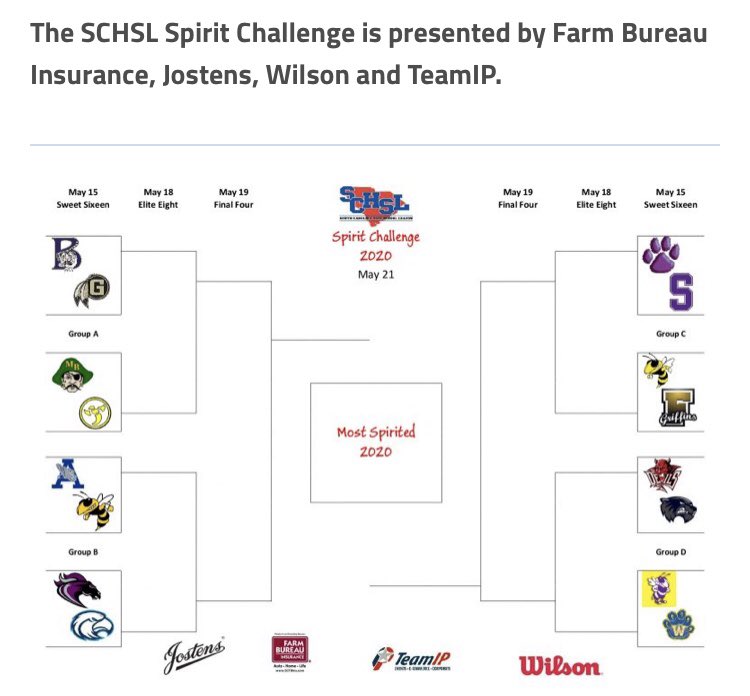 SCHSL's tweet photo. Before you 😴, give us a sweet retweet... final 16 teams go head to head at NOON 🕛 FRIDAY. Get your twitter fingers ready... 🗳 Pick your top 8 and vote! #SCHSLSpiritChallenge https://t.co/8117DQJiUf