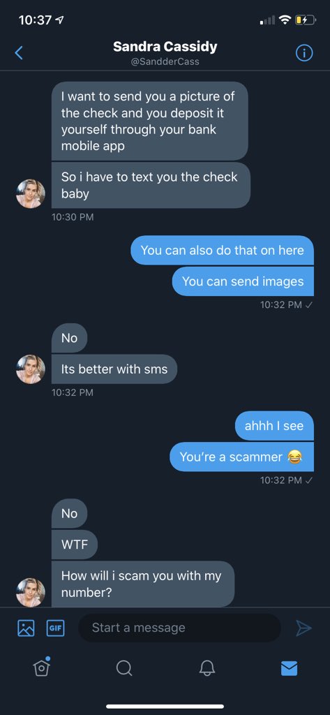 waller_ria's tweet photo. we’ve gotta another scammer on the loose!! And this one asks to return the remaining amount to her cousin who needs chemo. Lmao why can’t you do that??? https://t.co/A3cK1fTPzu