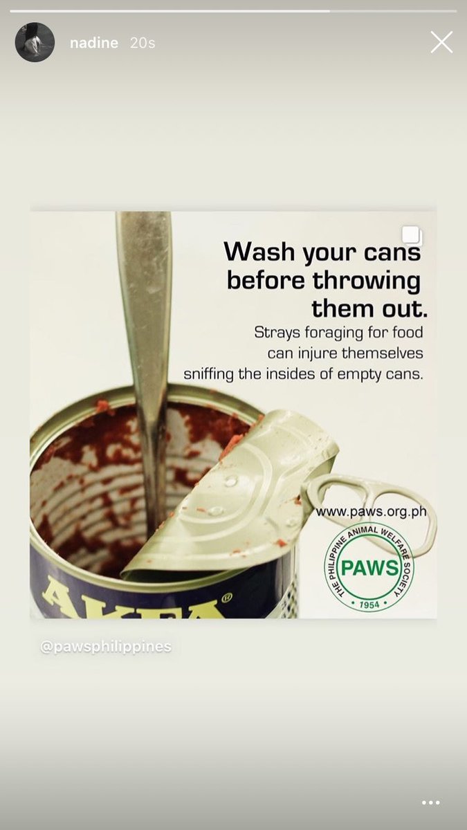 Reminding people to be mindful and wash their cans before throwing them out to ensure strays do not get injured from themnadine igs/pawsphilippines (May 15, 2020)