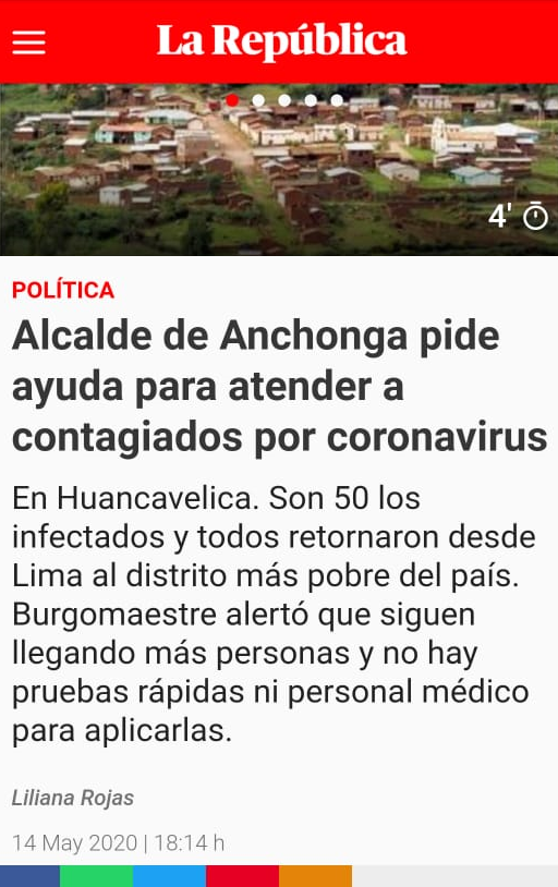 IroChaguaOf's tweet photo. Señores del @MinsaPeru y la #DiresaHuancavelica, el distrito de #Anchonga se encuentra ABANDONADO ante la propagación del #Covid19. Solicito se atiendan sus requerimientos de manera URGENTE, pues en caso contrario se vulneraría el DERECHO A LA SALUD de sus ciudadanos. https://t.co/CtSwsMbDxJ