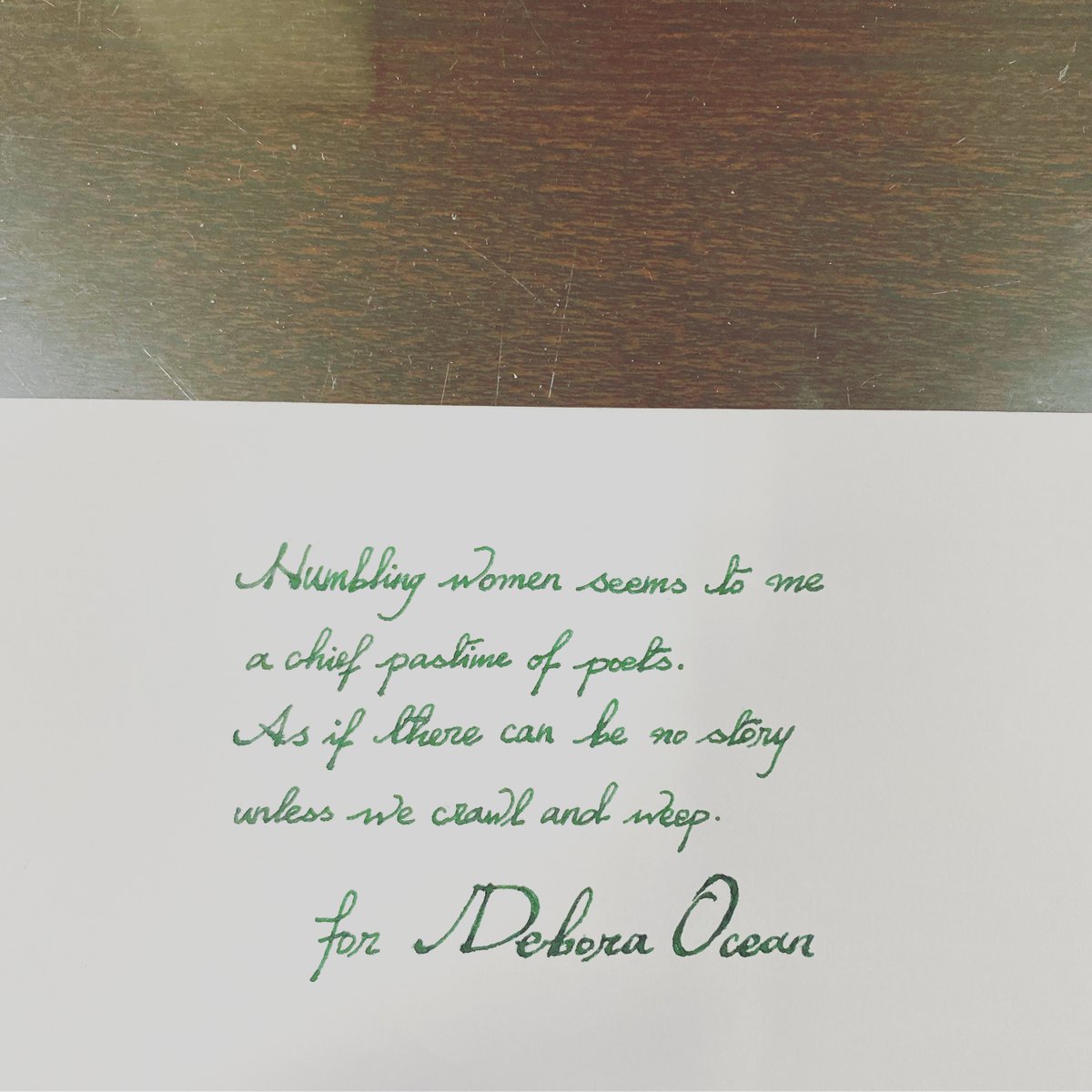 <a href="/theftexpert/">Deborah Ocean</a> 

Humbling women seems to me a chief pastime of poets. As if there can be no story unless we crawl and weep.