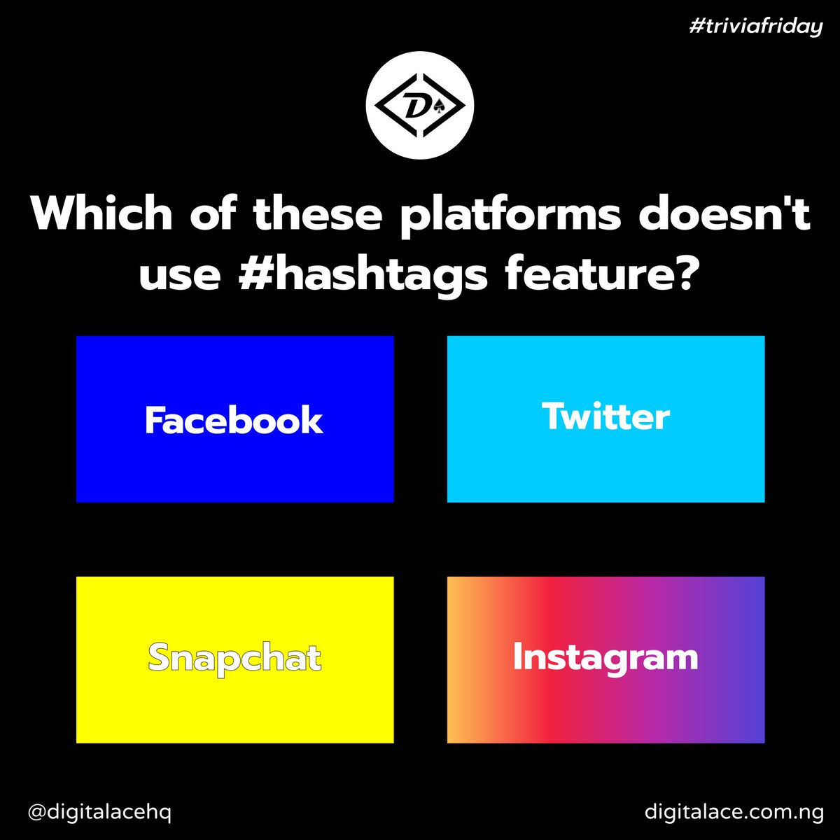 DigitalAceHQ's tweet photo. Yaay itβs trivia friday π
If you know the answer, drop it in the comment section π
#DigitalMarketing #triviafriday #Covid_19 #digitalace https://t.co/ID5rfRMDXu