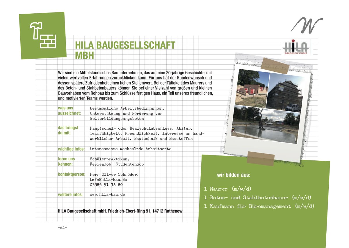 AzubiWeb's tweet photo. Du möchtest einen Beruf mit interessanten und wechselnden Arbeitsorten? Bei der HILA Baugesellschaft mbH kannst du eine Ausbildung zum Maurer (m/w/d) und zum Beton- und Stahlbetonbauer (m/w/d) machen und dir bestmögliche Arbeitsbedingungen sichern. https://t.co/a4avR1F9R9