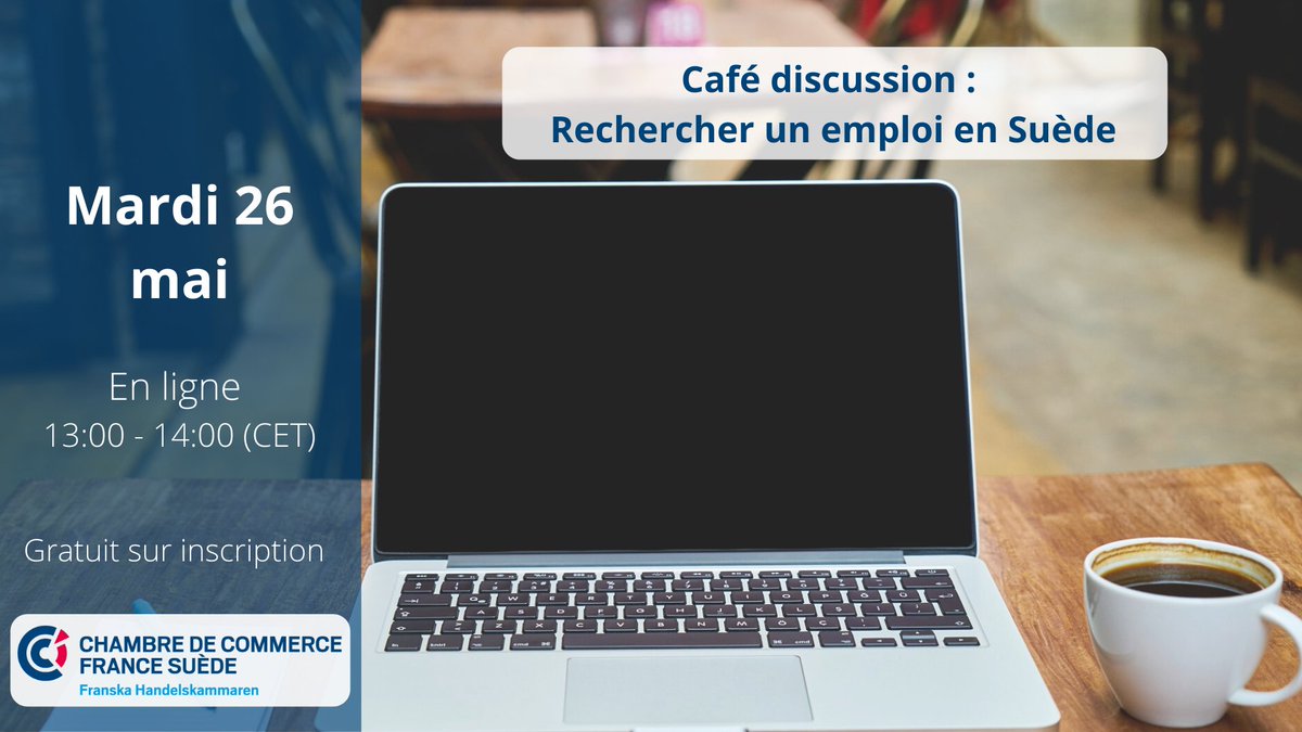 Vous recherchez un emploi en Suède et vous avez besoin de conseils dans vos démarches? 

Le mardi 26 mai, nous organisons un café discussion en ligne sur la recherche d'emploi en Suède (réseau, linkedIn, entretiens…).

Événement gratuit sur inscription: 

eventbrite.co.uk/e/cafe-discuss…