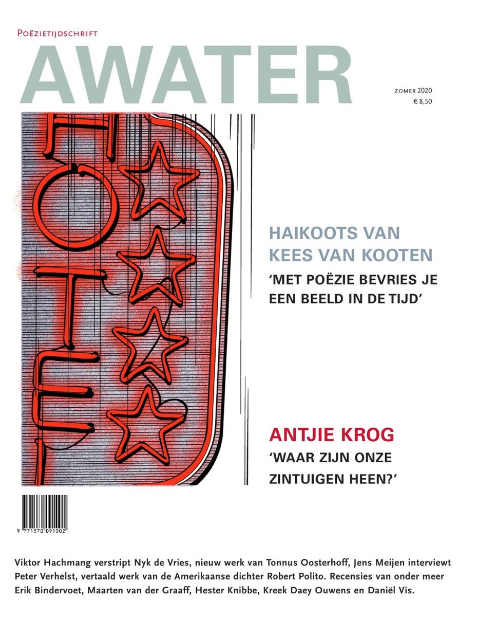 Dit is de nieuwe cover! Ontworpen door de fantastische #Stellasmienk die al 20 jaar de cover (en de rest) van Awater vormgeeft. Vaak is het eigen beeld dat de cover siert, voor het juninummer koos ze voor een gedeelte uit de gedichtverstripping van #ViktorHachmang. Nog 2 weken!