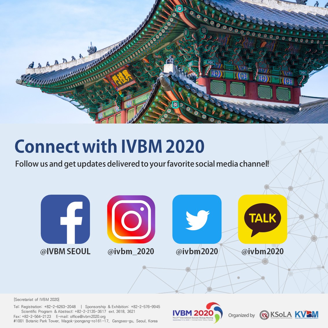 Proudly presenting our Plenary Lectures of IVBM 2020 🤓👏
Find out the Plenary Lectures' topics and introductions of fundamental fields in Vascular Biology 🧬🔬
Also, don't miss out the Important Dates of IVBM 2020 📣
#IVBM2020 #VascularBiology #Seoul #Korea