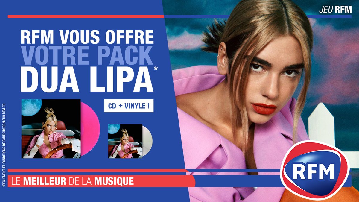 RFMFrance's tweet photo. [#Concours] 🎁  #RFM vous OFFRE votre #PackCollector @DUALIPA, composé de son dernier opus en version CD et Vinyle ! 💿 

✔️ Pour tenter votre chance, il suffit simplement de RT et FOLLOW @RFMFrance ! 🍀 #AVousDeJouer

🕛 Fin le 17/05 à 23h59 (Dans la limite des lots disponibles) https://t.co/FrO2IYdi5g