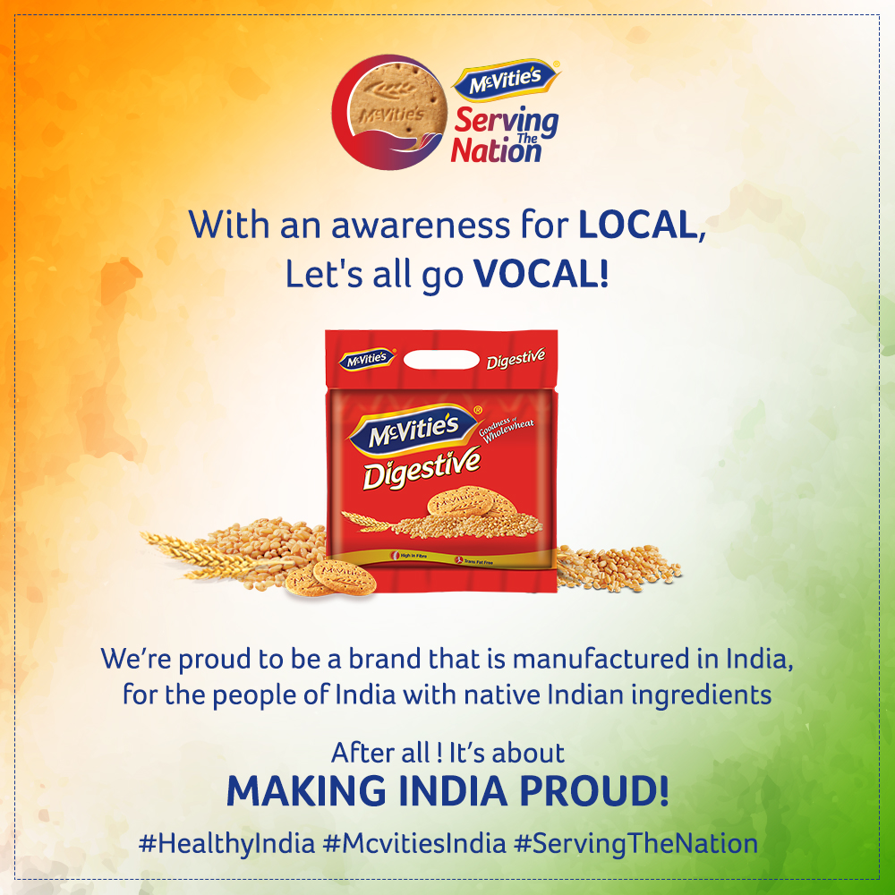 McVitiesIndia's tweet photo. It's time we go VOCAL for LOCAL!
In alignment with honorable PM's initiative, team @McVitiesIndia has been on its toes to #ServeTheNation!
We're proud to be an Indian manufactured brand using native Indian produced ingredients 
Choose #McVities today &amp; go LOCAL!
#VocalForLocal https://t.co/kMApXxUWOI