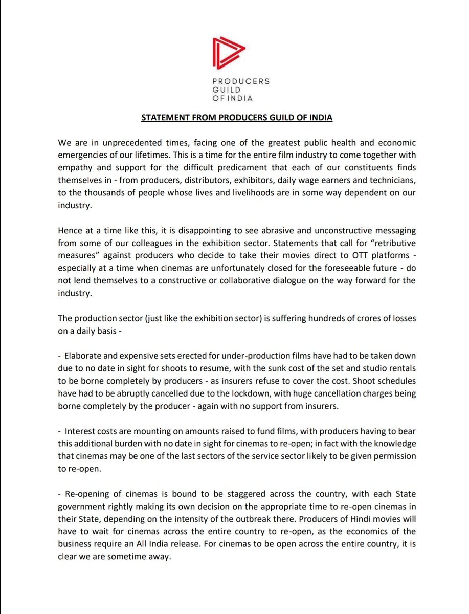 Statement from Producers Guild of India https://t.co/WCeX3zMlsh