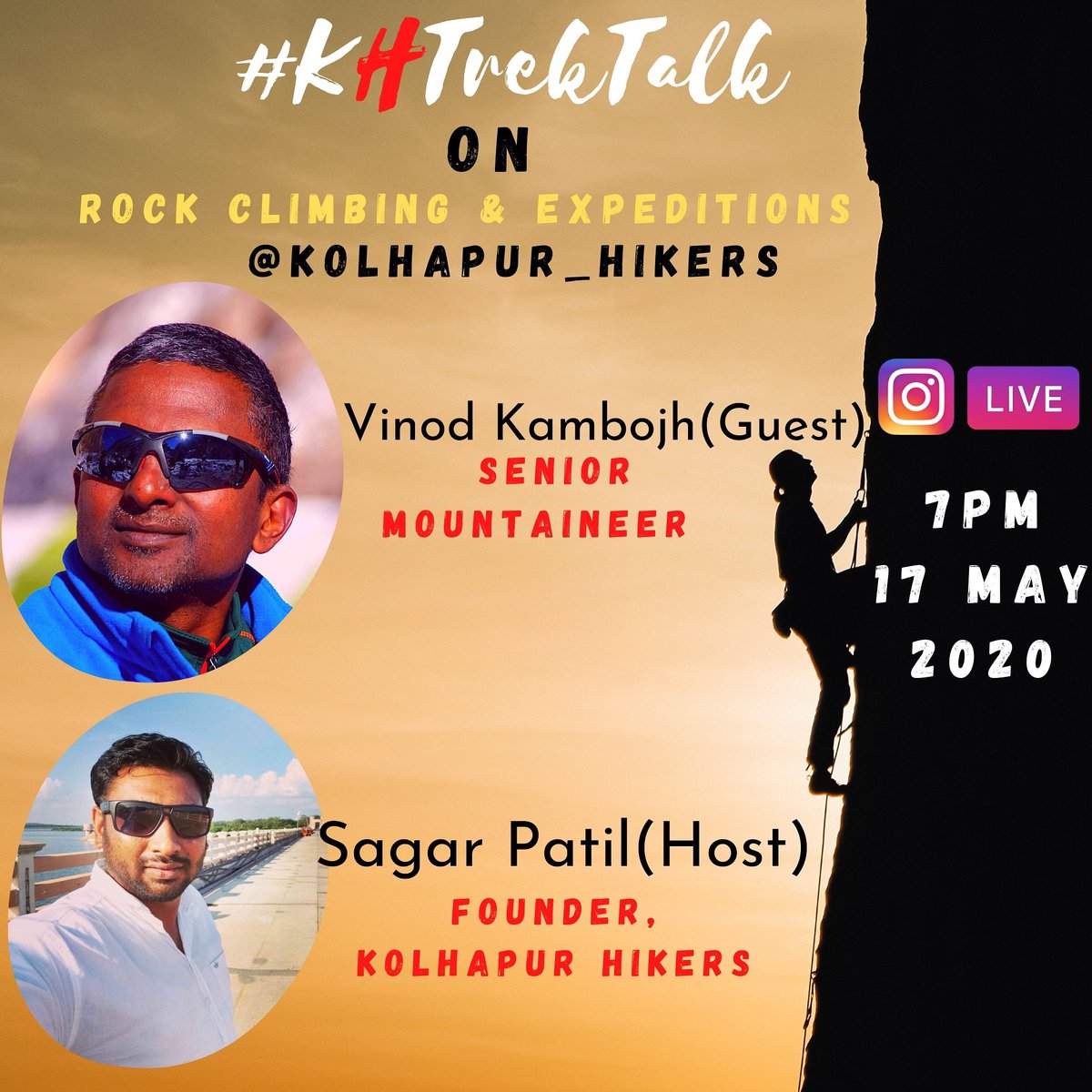 KolhapurHikers's tweet photo. Guess what’s on the table again❓
We are pretty excited about this Sunday #KHTrekTalk session on "Rock Climbing &amp; #Expedition"🧗
 Guest:Vinod Kambhojh(trustee of Summit Adventure)
When:17 May,2020
Time:7:00PM
Where:Instagram  @kolhapur_hikers 
@maha_tourism https://t.co/zSXpqJK069