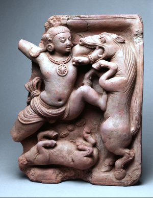 Krishna Killing the Horse Demon, from #GuptaPeriod, 5th c.CE.
Now in #MetropolitanMuseum.

#IndianArt 
#GodInMuseum 
#GuptaEmpire