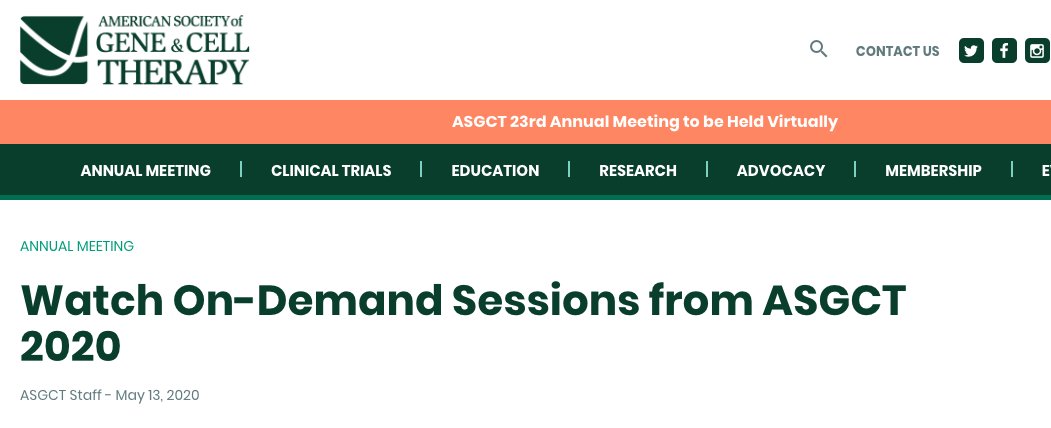 NucleaseLab's tweet photo. Hey #ASGCT2020, if you missed a talk?
Check here: https://t.co/RJQ86m0PQT
through June 14th
@ASGCTherapy old logo: https://t.co/DZPXm5T9L8