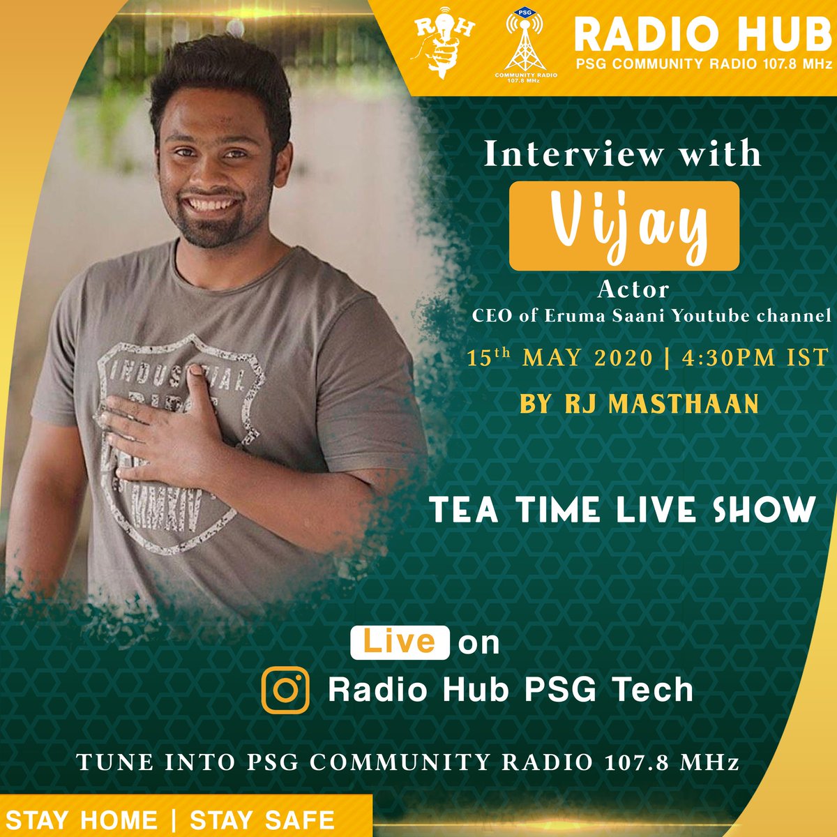 RadioHubPSGTECH's tweet photo. Interviews 🗣 always open up minds and makes superior ideas💭 to constructively enhance the social perspective🌠. In that way , Radio Hub📻 is extremely happy😁 to give you an entertaining 🎊🎭 exchange with @Eruma_Saani stardom @VijayKRajendran Today @ 4.30 PM!
#TeaTimeLiveShow https://t.co/YRsvXVyG7N