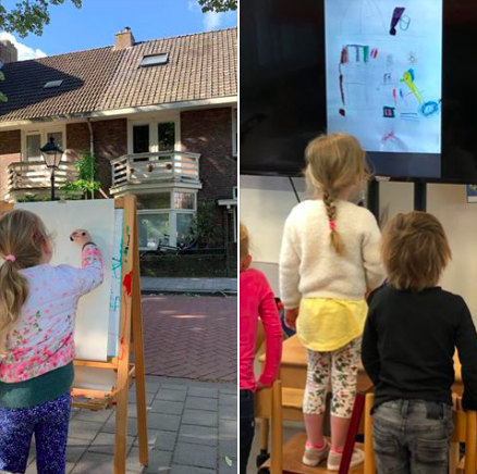 Een thema verbindt tussen thuis en school in deze periode. Op de thuiswerkdag wordt het eigen huis nagetekend met zeer veel detail. De volgende dag op school, kan ze er goed over vertellen. De andere kinderen luisteren aandachtig. #mooionderwijs