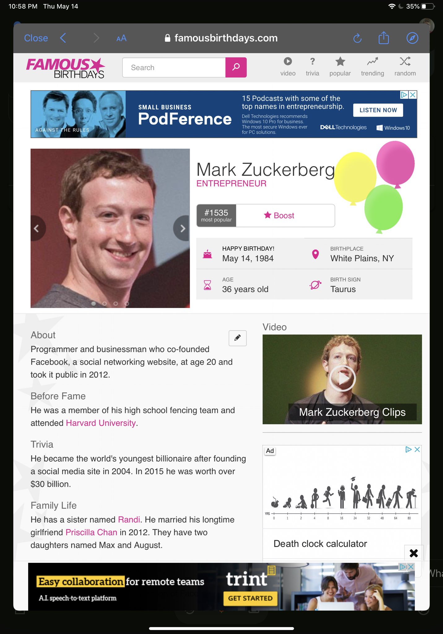 Happy BIRTHDAY! Mark Zuckerberg 