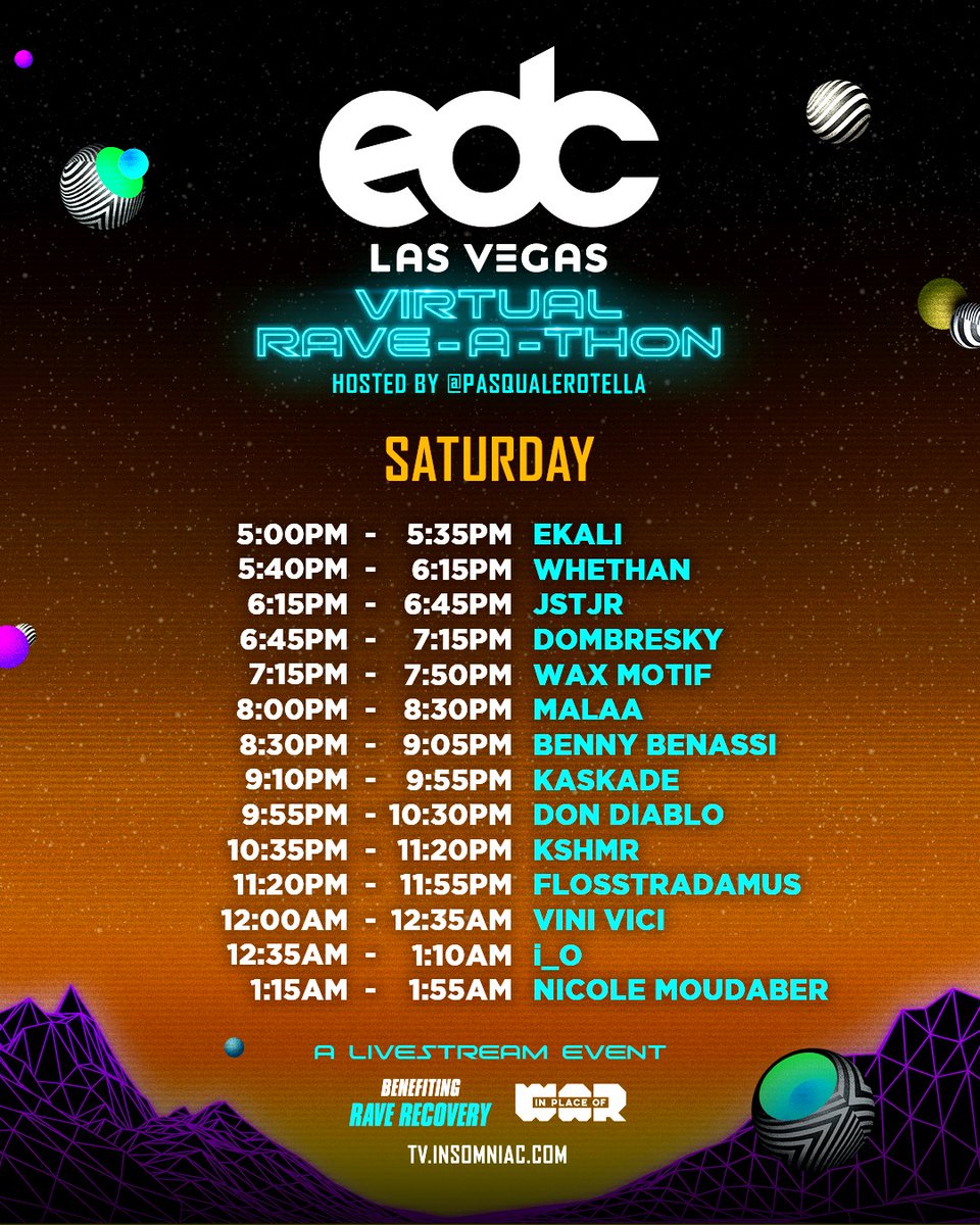_lennystew's tweet photo. Here are your #VirtualRaveAThon set times!! Keep tagging us and our host Pasquale Rotella in your #MyEDCMoments, Virtual Sky Stories &amp; TikTok #RaveChallenges! 💜✨ You might get featured on this weekend’s LIVESTREAM!!⚡️🌈💻

Tune in at →https://t.co/8Mv6om5zWP

#EDCLasVegas https://t.co/sJKYrEPJjY