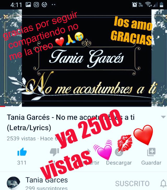TaniaGarces's tweet photo. Gracias a todos los que siguen compartiendo y escuchando esta canción que salió de mi corazón 💓 me encanta que los comentarios sean tan positivos estoy súper entusiasmada GRACIAS POR AYUDAR A ESTA SOÑADORA ❤️💓#nomeacostumbresati https://t.co/GcpxWyMlTE