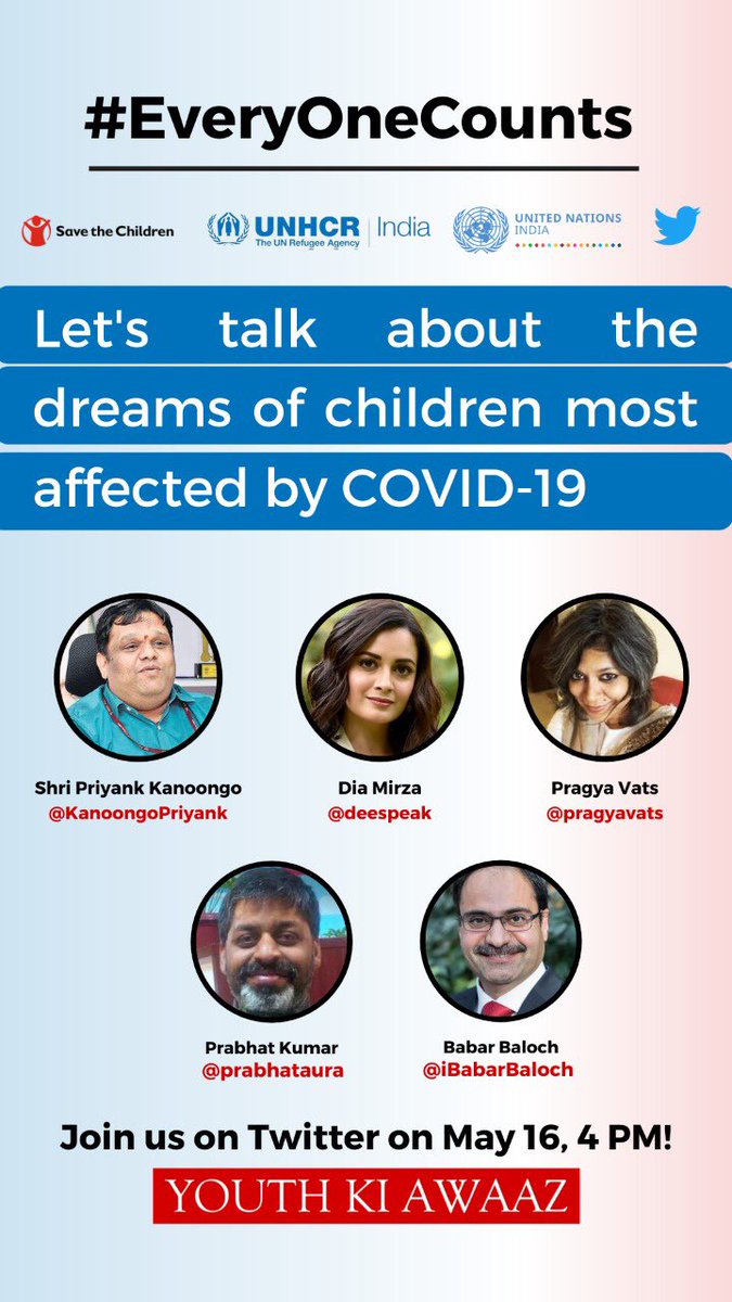 Children are risk of being the biggest victim of COVID-19 crisis. With deep impact on wellbeing of vulnerable ones. Let’s come together to support  with protection, education, food security n livelihoods.  #EveryOneCounts  
<a href="/pragyavats/">Pragya Vats</a> <a href="/NCPCR_/">NCPCR</a> <a href="/UNinIndia/">United Nations in India</a> @TwitterIndia <a href="/UNHCRAsia/">UNHCR Asia-Pacific</a>