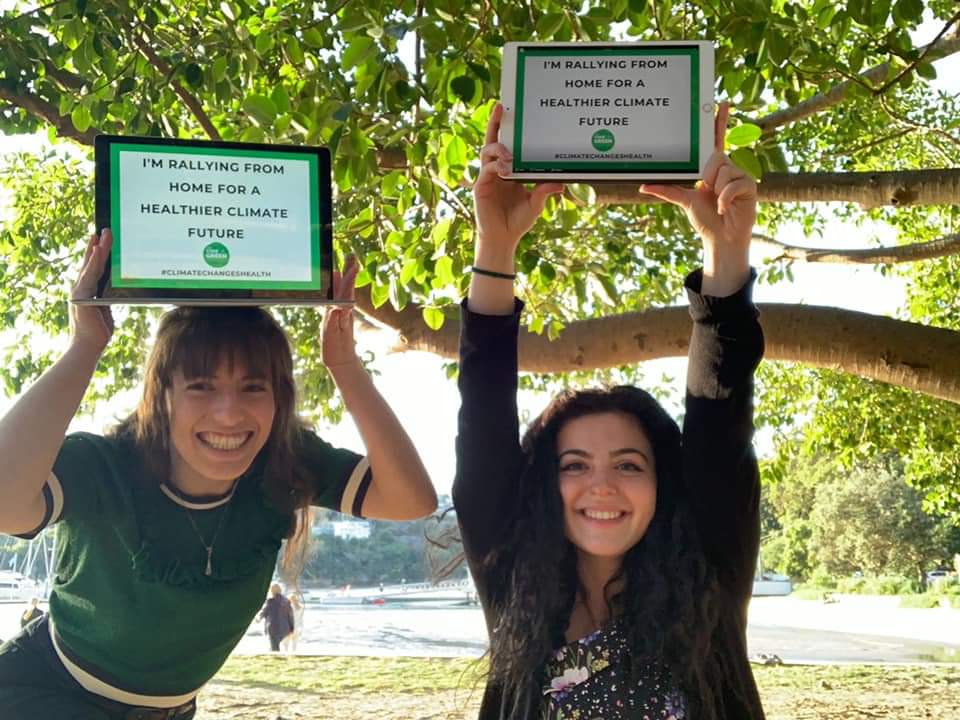 yourAMSA's tweet photo. Today, Georgia and Roberta, @AMSACode Green Project Coordinators host the #CLIMATECHANGESHEALTH online rally!! Join us for a more sustainable climate future by posting a photo of yourself holding one of the signs below! Tag @AmsaCode and #climatechangeshealth! https://t.co/rigzwGx7Kq