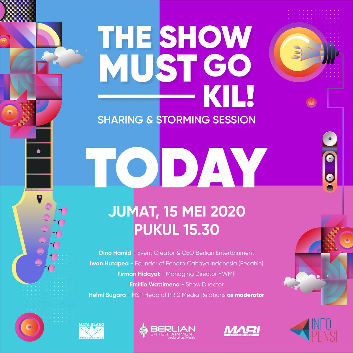 Jangan sampai kelewatan #TheShowMustGokil pukul 15.30 WIB. Link ZOOM sudah kami kirim ke email para register yg beruntung.
Buat yg belum mendapatkan tempat, kamu masih bisa nonton keseruannya secara Live di Facebook Fanpage Berlian Entertainment.
#DriveInKonser
#StaySafeEnjoyLive