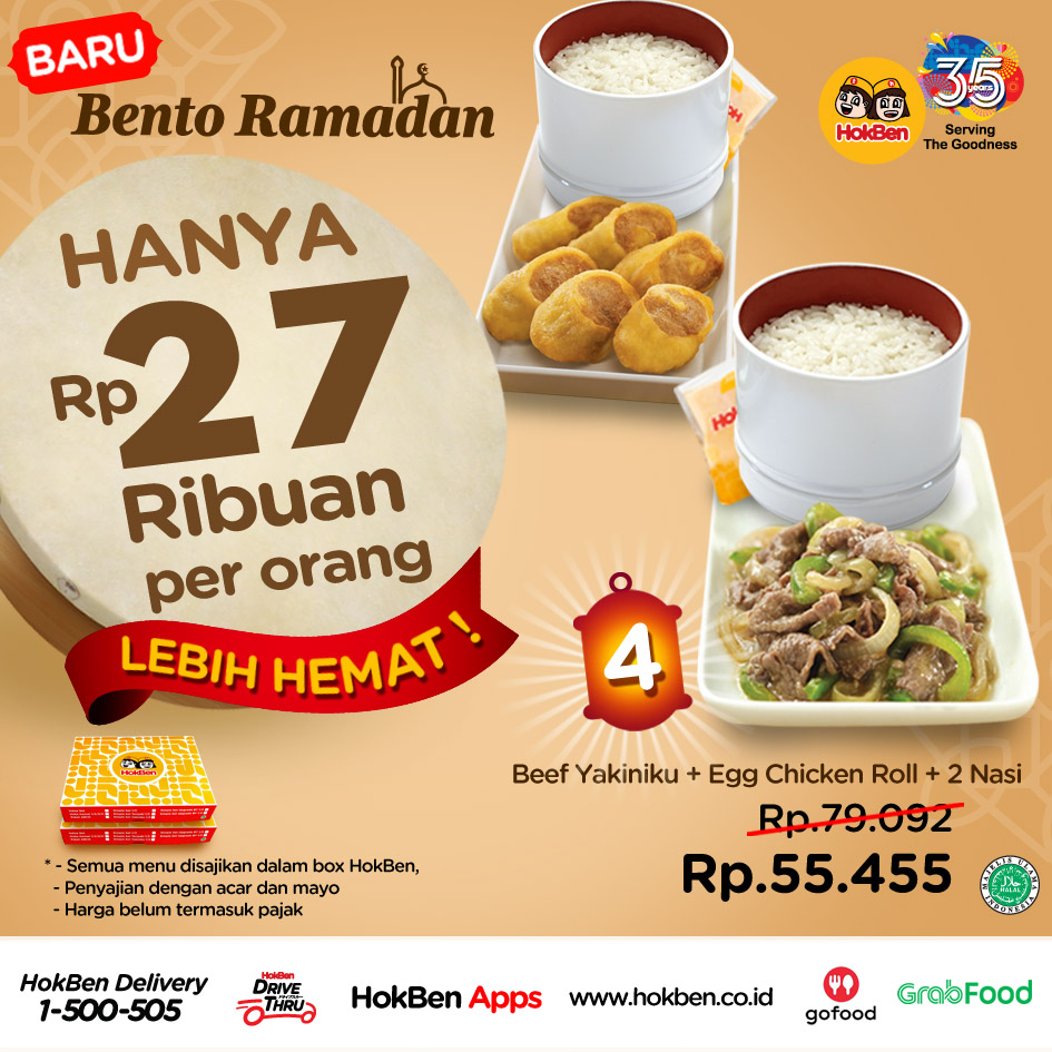 HokBen's tweet photo. Sebelum Ramadan berakhir, saatnya sahur dan berbuka puasa dengan 4 pilihan Bento Ramadan mulai dari 25ribuan per orang. Kamu bisa pilih Bento Ramadan 1, 2, 3, dan 4 yang pastinya lebih hemat sekaligus lebih puas😋

Buruan pesan, cuma selama bulan Ramadan aja😆⁣⁣ https://t.co/2ougcq7m7k