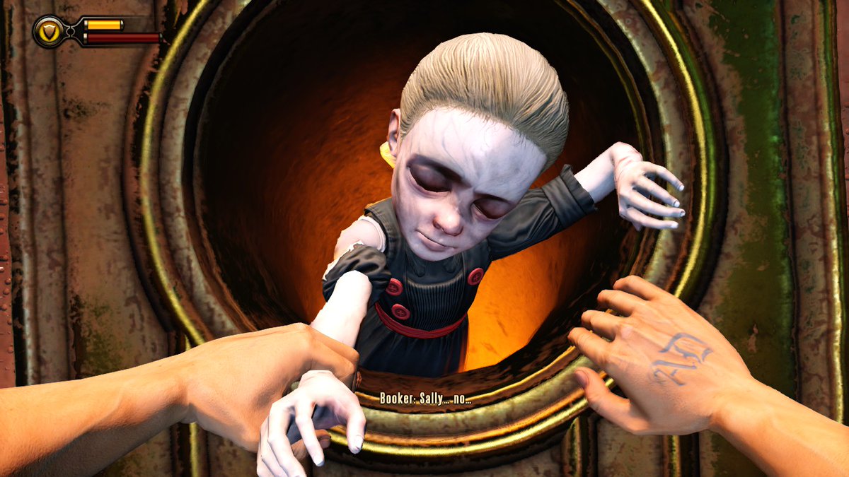 تويتر \ Boomily Rose على تويتر: "DAY 14: Comstock's death at the end of  Burial at Sea - Ep 1 (from pulling Sally out of a vent to being impaled by  a Big Daddy's drill) intentionally mirrors the death of the Splicer in one  of the early #BioShock trailers ...