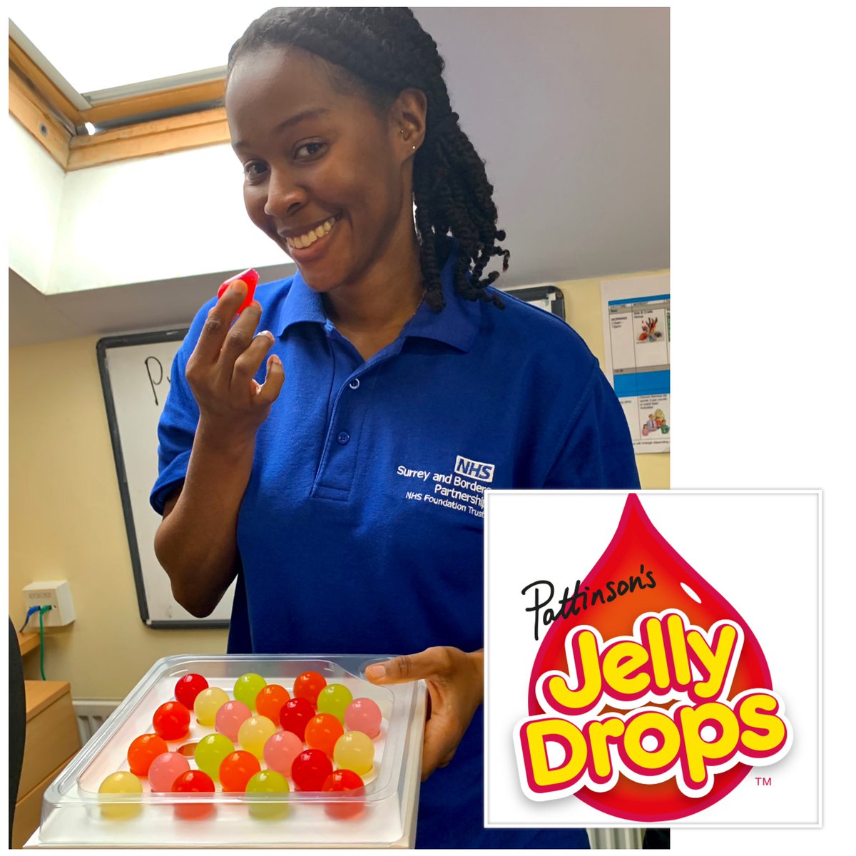 HospitalMeadows's tweet photo. Staff and the people who use our service were lucky enough to try the new and innovative @JellyDrops_ ! @sabpNHS @Bmat111 #hydration #dementia #innovative #sweets https://t.co/8CgZghuCPO
