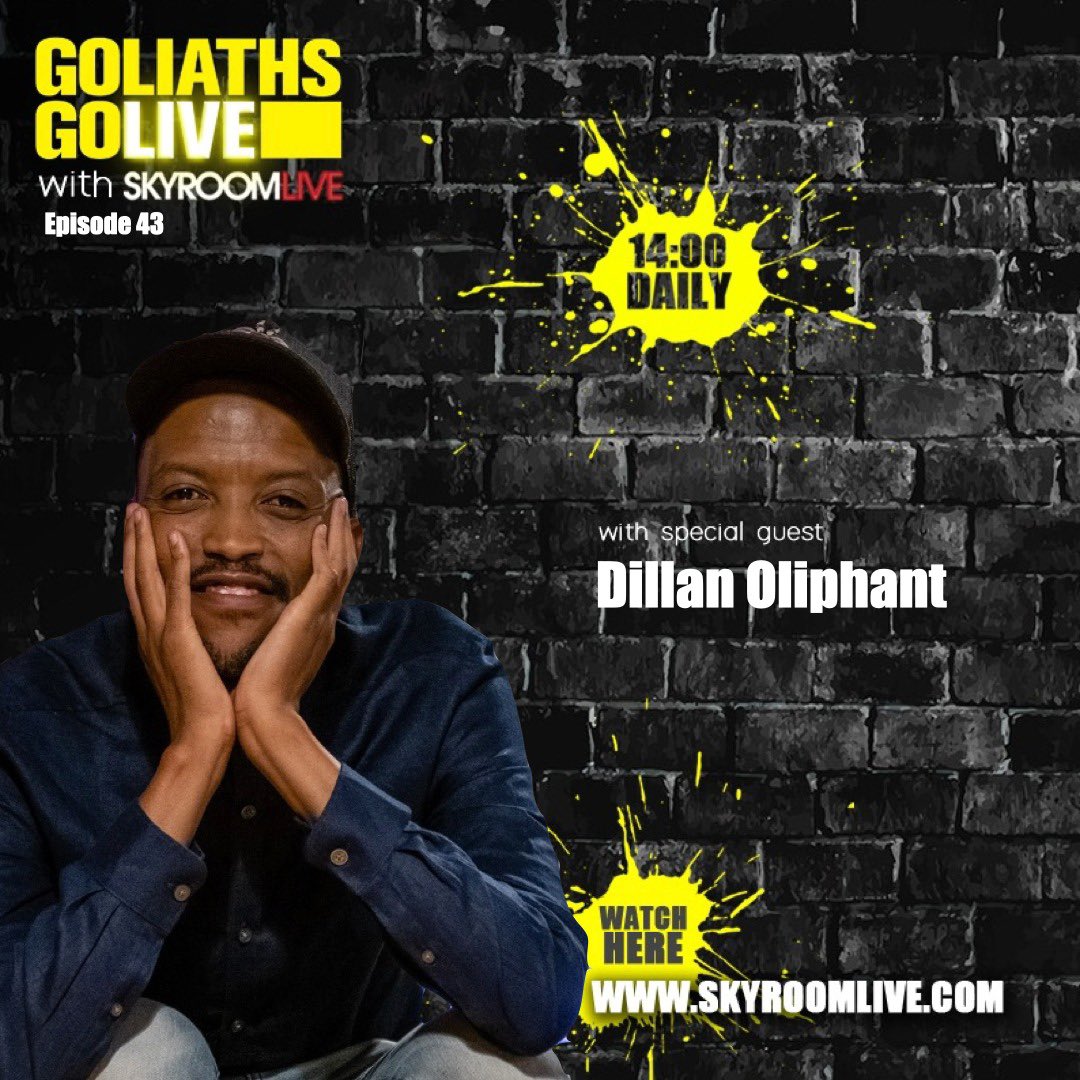 Its Friday and our last show for the week so we have the hilarious <a href="/dillanoliphant/">Dillan Oliphant</a> live at 2pm! 
Set your reminder, you do jot want to miss this show.
#goliathsgolive #skyroomlive