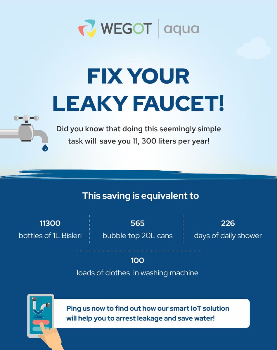 WEGoTtech's tweet photo. Leaks can run, but they can't hide, because WEGoT Solutions to arrest them!
Fix your #leaks and conserve #water
#WEGoTsolutions #waterconservation #watermanagement #fixleaks #stopthedrips #savewater #sustainability #iotsolutions #waterleaks #leakdetection #internetofthings #iot https://t.co/VudaaJ2M6f