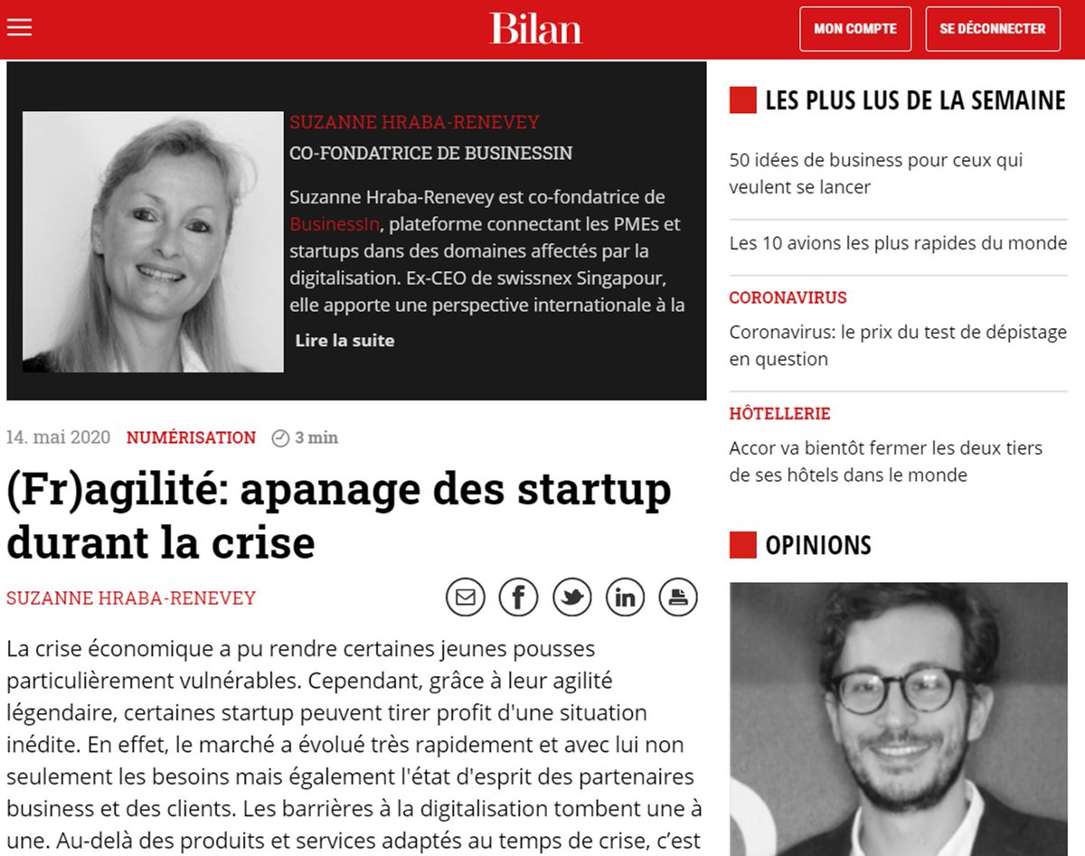 Découvrez dans <a href="/bilanmagazine/">BILAN</a>  le blog consacré aux #startups durant la #crise et retrouvez-nous le 19 mai avec <a href="/GaitUp/">Gait Up</a> et la <a href="/Fongit1/">FONGIT</a> pour discuter de l'#agilité dont les #PME pourraient s'inspirer. bilan.ch/opinions/suzan…
eventbrite.com/e/billets-busi…