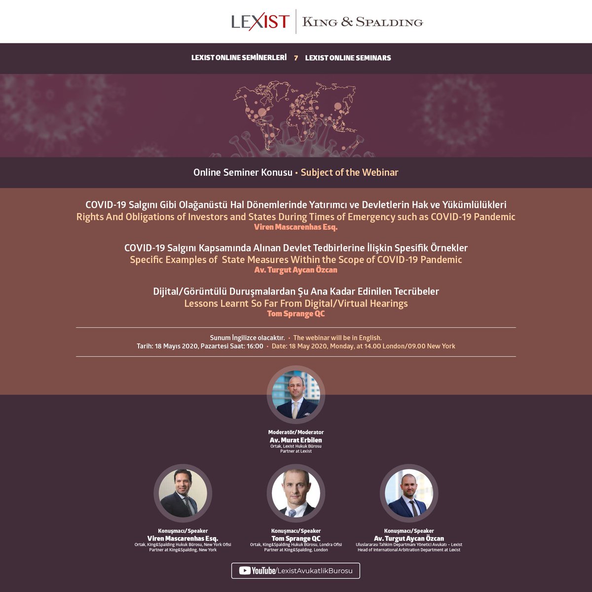 LexistAvukatlik's tweet photo. 18 Mayıs 2020, Pazartesi günü (Saat: İstanbul 16.00, Londra 14.00, New York 09.00) Lexist Avukatlık Bürosu ve King&amp;Spalding Hukuk Bürosunun ortak olarak gerçekleştireceği online seminere katılmak için linke tıklayın!
https://t.co/qfVQl4fNoY

#Lexist #webinar #online #seminar https://t.co/obbDXPAmCT