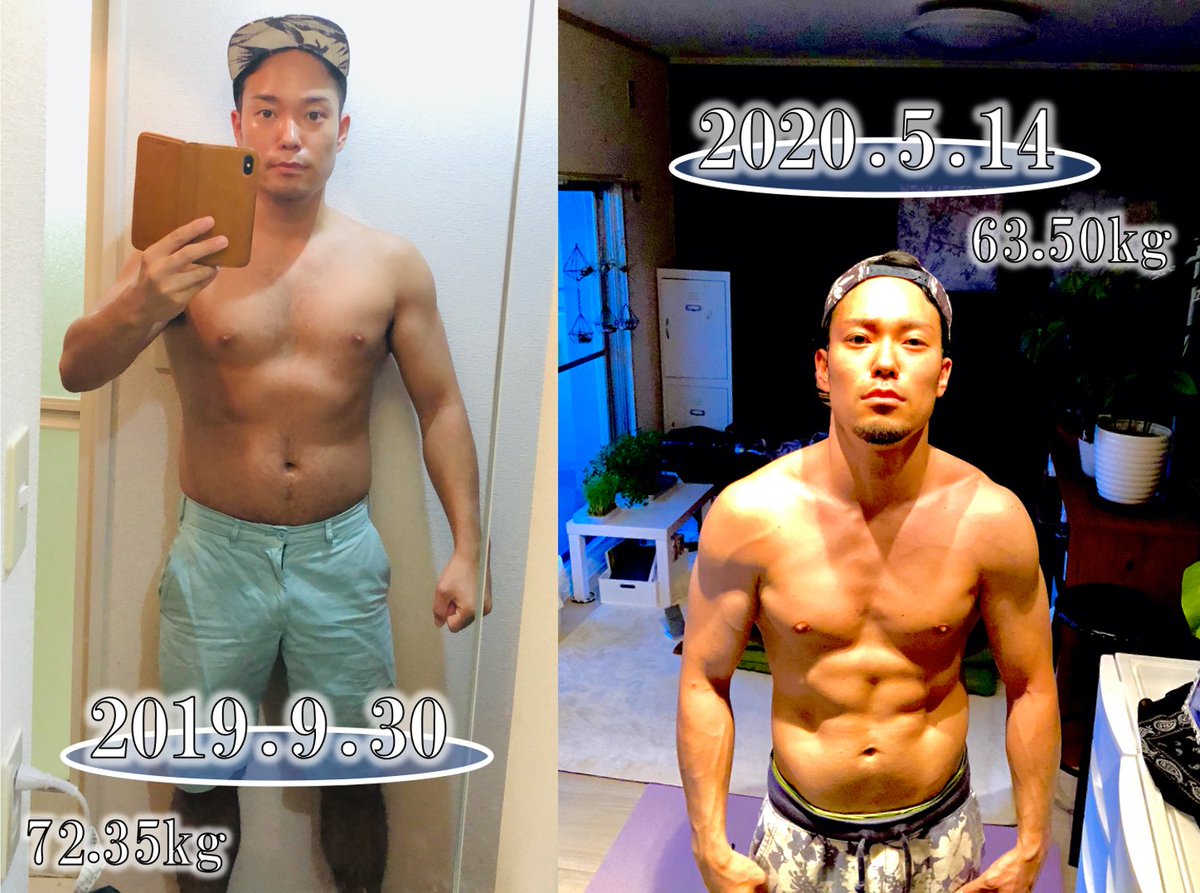 ぱくち 5 14 8 85kg Start 72 35kg 体重 Weight 63 50kg 体脂肪率 Fat 10 6 1ヶ月体重停滞してますが とりあえず途中経過 毎日筋トレして 体重変わらないなら 脂肪の減るスピードと 筋肉増えるスピードがトントンなのかも 是非そうであって