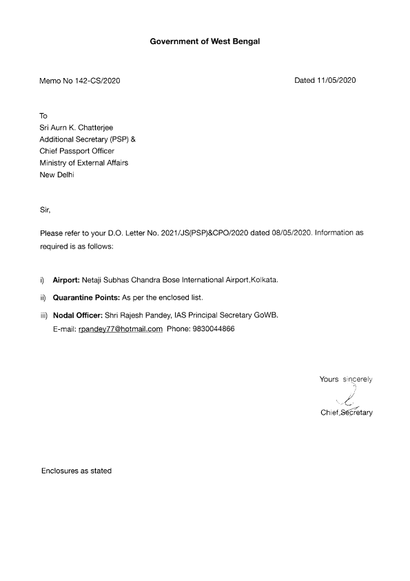 HomeBengal's tweet photo. GOWB keen to welcome back our people stranded in different countries and has long back communicated its agreement as well as quarantine arrangements details etc to GOI for special international inbound journeys. Letters attached. Bengal awaits flights. https://t.co/D6k4eNNA9k