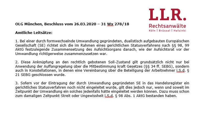 Gestern erst in der #NJW-RR gesehen, spannende Entscheidung des OLG München zur #Mitbestimmung in der SE (OLG München, 26.03.2020 – 31Wx 278/18). Ich bin gespannt auf die Entscheidung des BGH 
<a href="/LLR_LLR/">LLR.</a> <a href="/boeckler_de/">Hans-Böckler-Stiftung</a> <a href="/ETUI_org/">ETUI - European Trade Union Institute</a> <a href="/BGH_Bund/">Bundesgerichtshof</a> @ZukunftMB