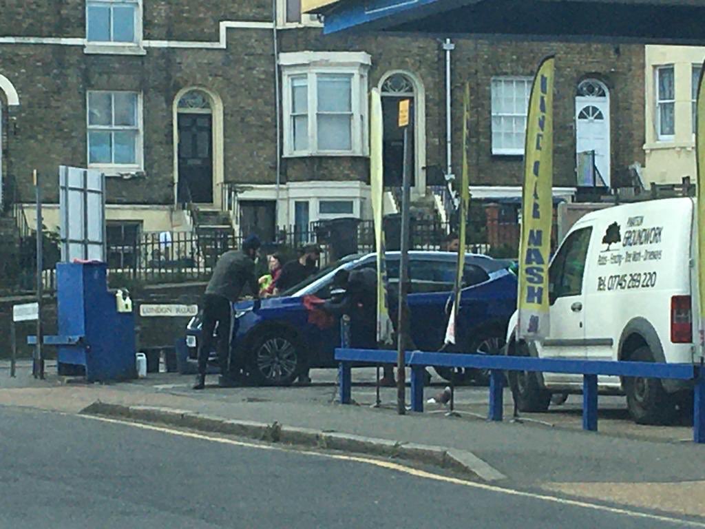 Nigel_Farage's tweet photo. There are multiple hand carwash sites operating in the Dover area clearly breaching social distancing rules. 

A modern day slavery ring caught in the same town was found guilty in July 2019. 

Why do the police knock on my door but turn a blind eye to this scandal? https://t.co/JMmJgSFtd1