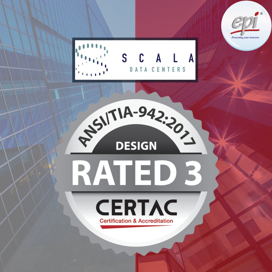 EPI_CDCP's tweet photo. Congratulations to Scala Data Centers, our customer in Brazil, for successfully achieving the ANSI/TIA-942-B:2017 Certificate of Conformance Design Documents Rated-3!
#datacentre #certification #tia942 #scaladatacenter #audit #datacenter #training #epigroup #datacenterstandard https://t.co/YFGCyJbQai