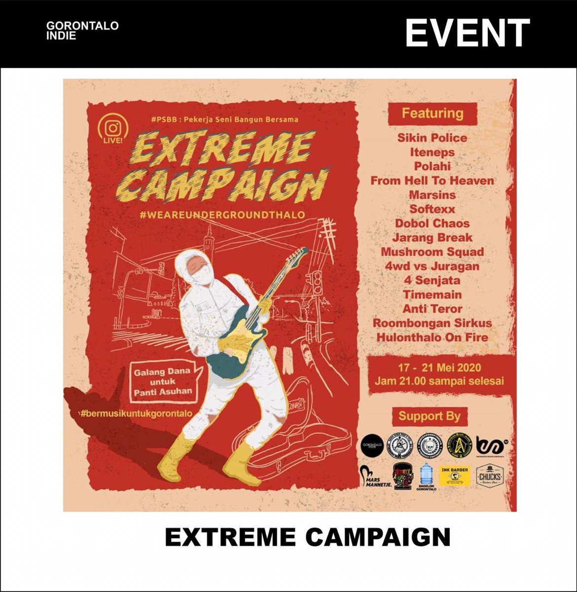 Event: Extreme Campaign
Tanggal: 17-21 Mei 2020
Pukul : 21.00 WITA