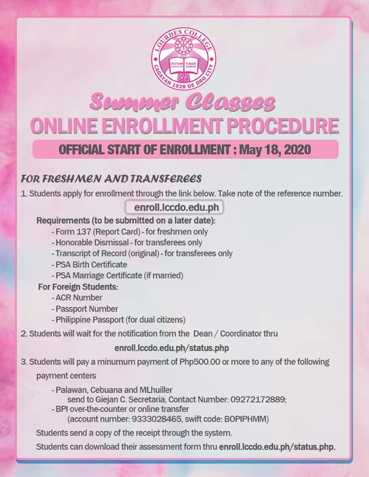 OfficialLCSG's tweet photo. Great news to all College and Graduate School Students! 

Enrollment in Lourdes College is now made easy through user-friendly, fast, and easy online transaction. https://t.co/zncoPX05kr