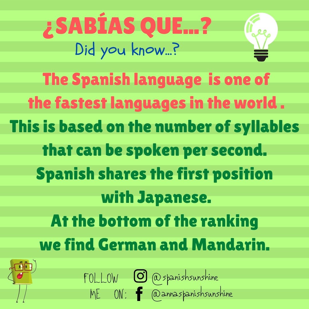 annaspanishsun's tweet image. NEW SECTION: Did you know....?🧐💡
•
Follow me @spanishsunshine 
#scrollandlearn
•
•

#spanishlanguage #spanishteacher #profedeele #languageteacher #spanish #learnspanish #aprendreespañol  #teacher #profesor #virtualteacher #onlineteacher #facts #didyouknow #didyouknowthat