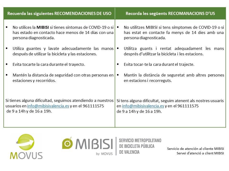 Aquí os dejamos nuestras recomendaciones para utilizar <a href="/mibisivalencia/">MIBISI VALENCIA</a>