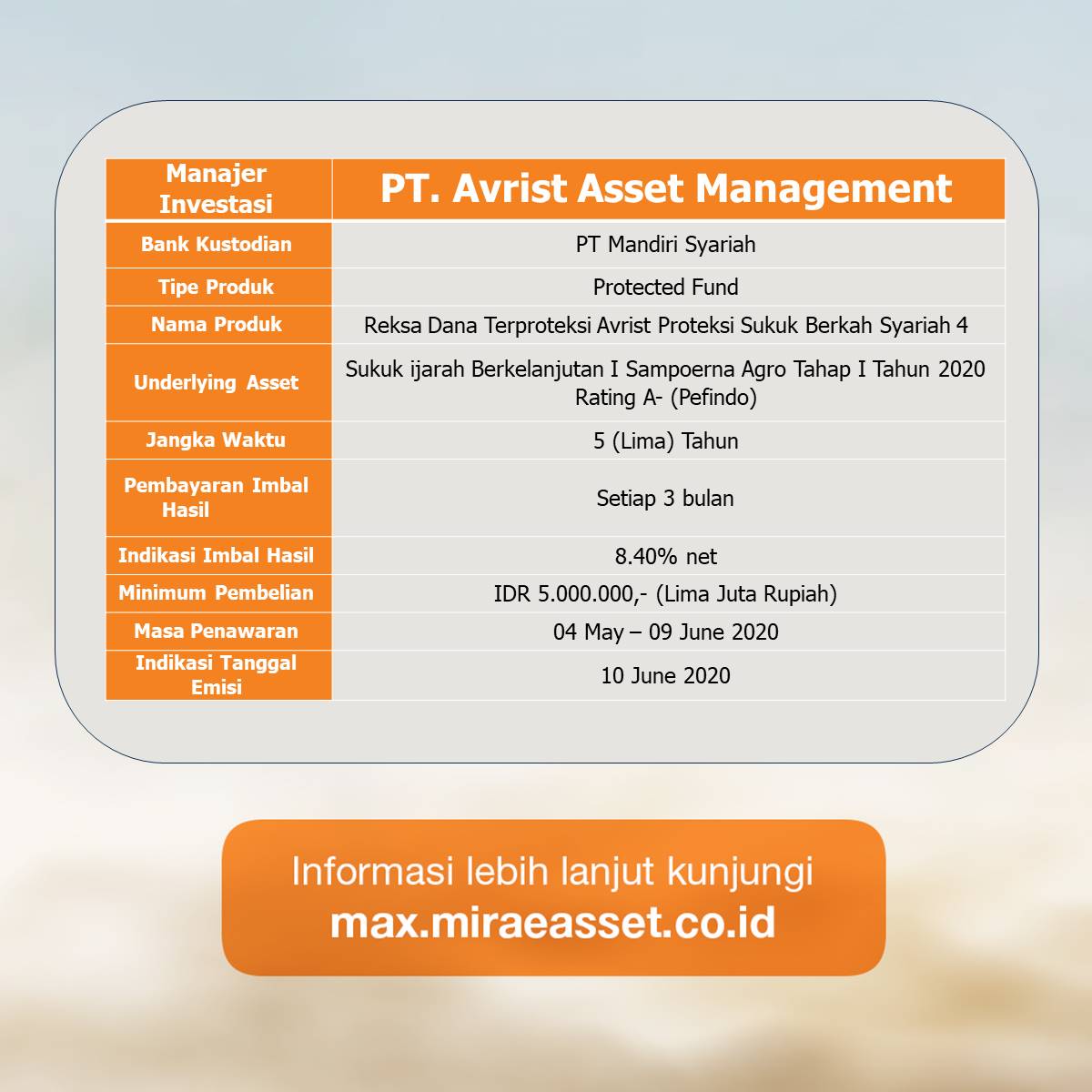 maxfund_id's tweet photo. Reksa Dana Terproteksi! 'Avrist Proteksi Sukuk Berkah Syariah 4' https://t.co/ugXstAdsEA
