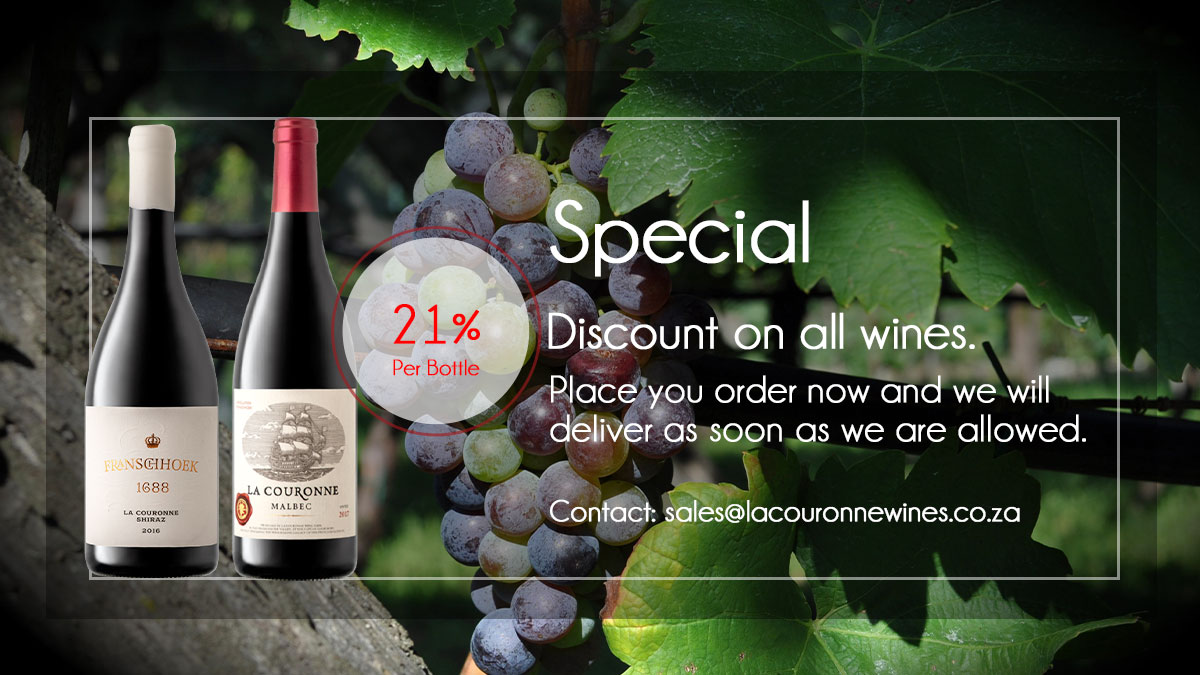 Order now and enjoy later.
Pre-order any of your favourite wines now and you receive a 21% discount.  We will deliver as soon as we are allowed. lacouronnewines.co.za/wine-shop/ 
#LaCouronneWines #wine #redwine #whitewine