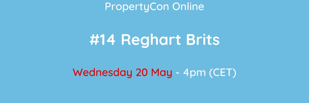 PropConOnline's tweet photo. Join us next Wednesday (instead of Thursday, due to #ascentionDay) for an exiting #PropertyCon with @ReghardBrits on #Property and #debtrelief. Register for the email list to receive the link for the meeting: https://t.co/6WbIM9Un2Z https://t.co/4cxhr0pg51