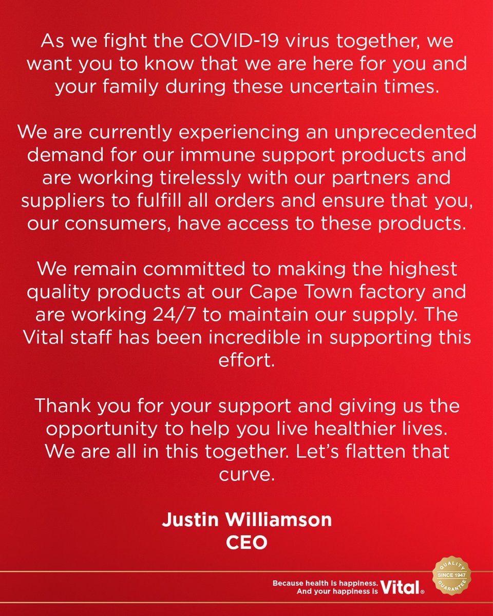 Vital_SA's tweet photo. A message from Vital's CEO. #HappinessIsVital 🇿🇦 https://t.co/O5KA5DFA05