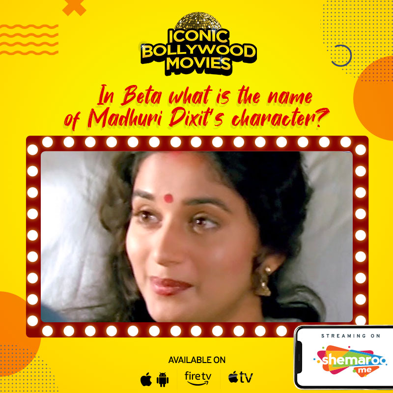 ShemarooEnt's tweet photo. Alright guys, next question for the day!
#IconicBollywoodMovies 
Click now to know more:
https://t.co/9rZ7XQl5yV
#MadhuriDixit #HappyBirthdayMadhuriDixit @MadhuriDixit #90slove #90sNostalgia https://t.co/VdUMfe0RNN