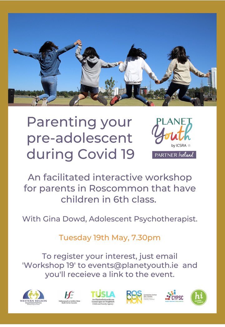 A workshop that might be of interest to parents of 6th class pupils. #COVID19 #WashYourHands  #fansabhaile ⁦<a href="/KiltoomChurch/">Kiltoom Church</a>⁩ ⁦<a href="/StBrigidsRos/">St.Brigid's Gaa Club</a>⁩