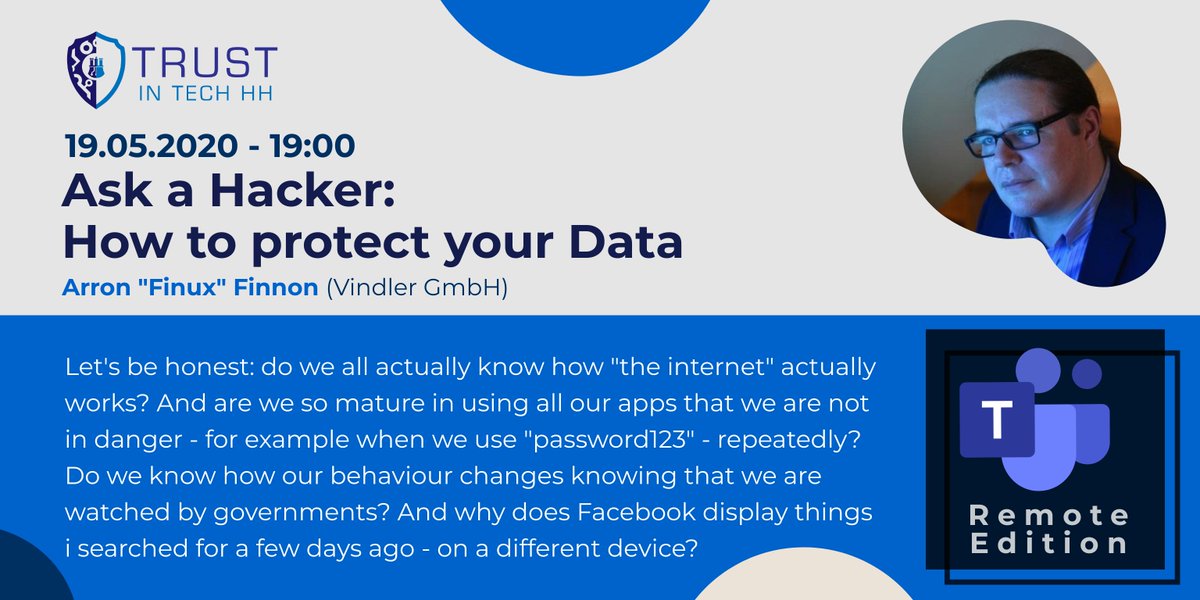 TrustInTechHH's tweet image. Meldet euch an zum nächsten Trust in Tech Meetup Hamburg mit einem spannenden Vortrag von @finnon_m
meetup.com/a1596f1e-4f86-…
#trustintech #security #Hamburg #meetup #onlinelearning #dataprotection #data
