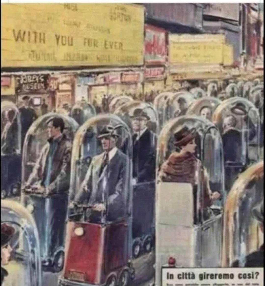 La revista italiana ‘Domenica del corriente’, en diciembre de 1962, predice la vida en 2022. Que tragedia la pérdida del sombrero.