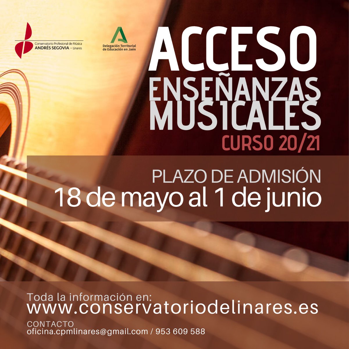 Toda la información aqui: conservatoriodelinares.es/acceso20/21/