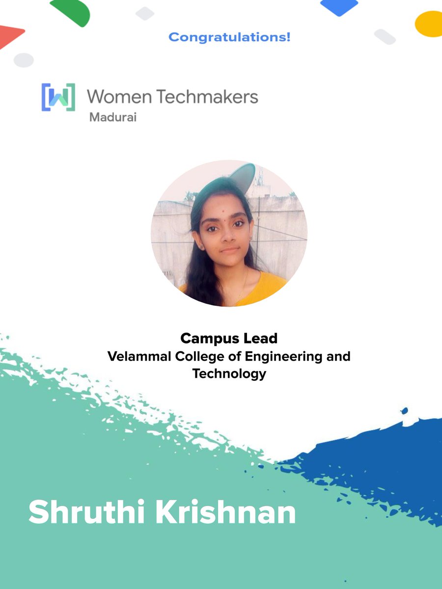 wtmmadurai's tweet photo. Women Techmakers Madurai is happy to have Ms.Shruthi Krishnan as our WTM Madurai Campus Lead for Velammal College of Engineering and Technology 🤩

Congratulations Ms.Shruthi Krishnan! 👏

#LetsInspireTogether #WTM #madurai #WTMIndia https://t.co/VaK1C1YXlc